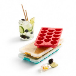 Forma cuburi de gheata cu capac Lekue 1010245, 23x11,8x3 cm, 11 stele, Stearin, -40°C / +60°C, Galben