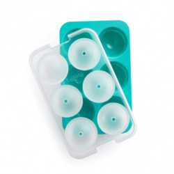 Forma cuburi de gheata cu capac Lekue 1010246, 20,5x13x5,5 cm, 6 sfere, Silicon platinat, -20°C/+80°C, Albastru deschis