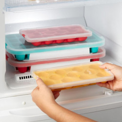 Forma cuburi de gheata cu capac Lekue 1010247, 23x12x3,2 cm, 18 cuburi, Stearin, -40°C /+60°C, Rosu