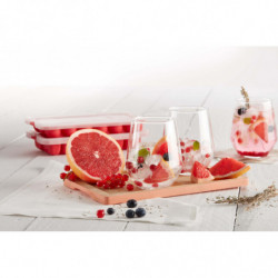 Forma cuburi de gheata cu capac Lekue 1010247, 23x12x3,2 cm, 18 cuburi, Stearin, -40°C /+60°C, Rosu