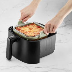 Tavă pentru friteuză cu aer cald Lekue 1010159, 18,5 x 17,5 x 9,5 cm, sticlă, mânere antiderapante, -20/+220 °C, ușor de curățat, verde