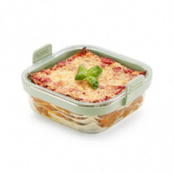 Tavă pentru friteuză cu aer cald Lekue 1010159, 18,5 x 17,5 x 9,5 cm, sticlă, mânere antiderapante, -20/+220 °C, ușor de curățat, verde