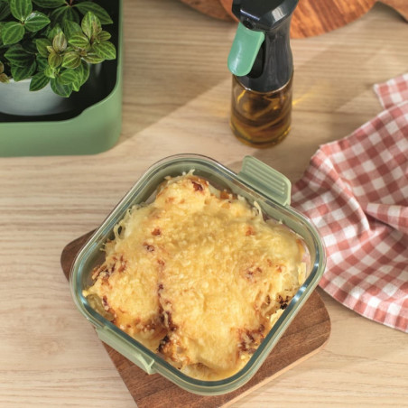 Tavă pentru friteuză cu aer cald Lekue 1010159, 18,5 x 17,5 x 9,5 cm, sticlă, mânere antiderapante, -20/+220 °C, ușor de curățat, verde