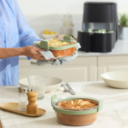 Tavă pentru friteuză cu aer cald Lekue 1010159, 18,5 x 17,5 x 9,5 cm, sticlă, mânere antiderapante, -20/+220 °C, ușor de curățat, verde