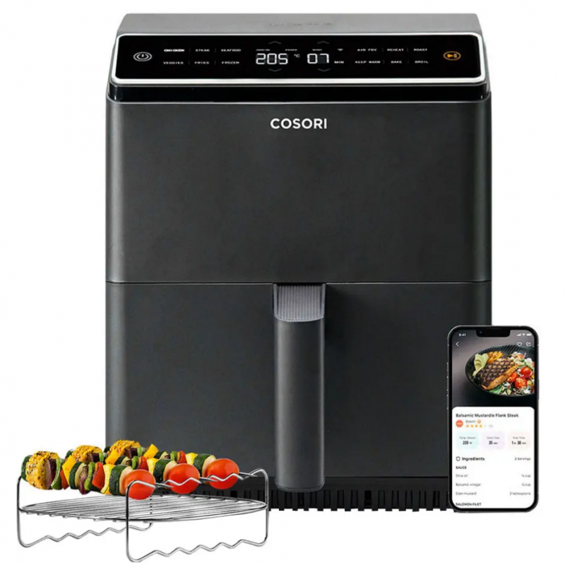 Friteuza cu aer cald Cosori Dual Blaze CAF-P583S, 1700 W, 6,4 L, 12 programe, 360 ThermoIQ, Negru