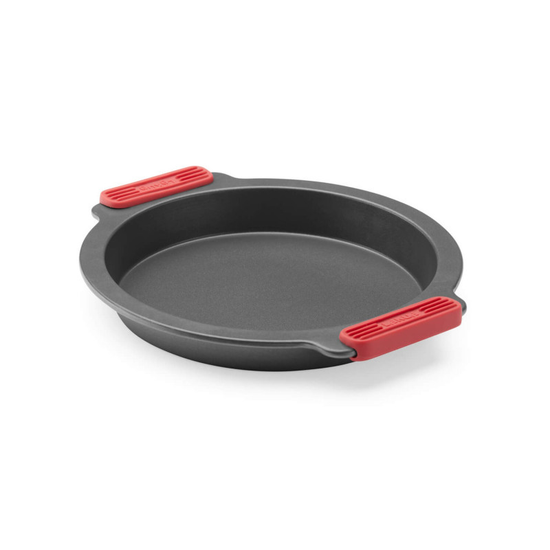Tava pentru copt Lekue 1009447, Ø26,5 cm, Acoperire ceramica antiaderenta, Otel carbon, +4°C / +240°C, Negru/rosu
