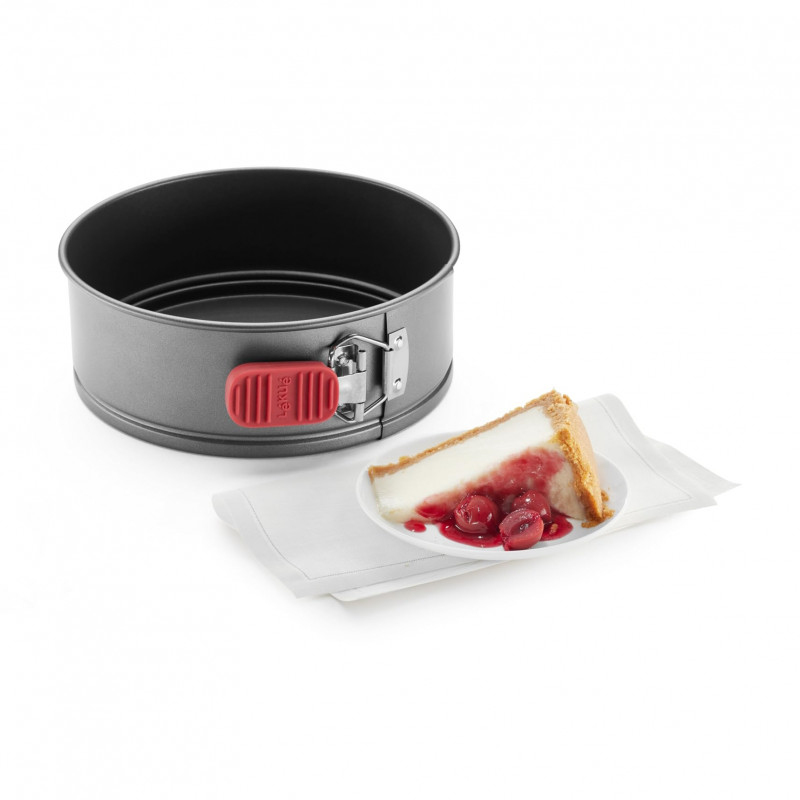 Forma de copt cu fund detasabil Lekue 1009474, Ø20 cm, Acoperire ceramica antiaderenta, Otel carbon, +4°C / +240°C, Negru/rosu