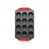 Forma pentru copt briose Lekue 1009479, 31x18x3,7 cm, Strat antiaderent ceramic, Otel carbon, +4°C / +240°C, Negru/rosu