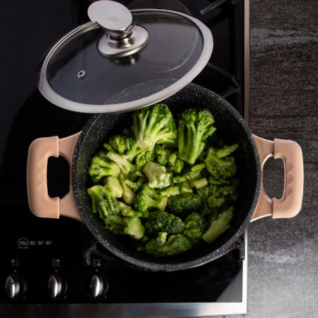 Set de vase Royalty Line RL-ES2014M, 17 piese, acoperire marmură, inducție, culoare cupru