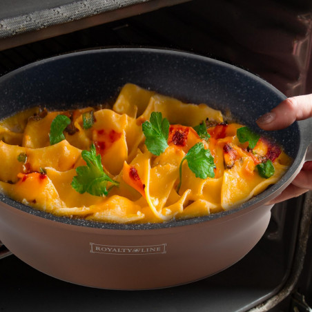 Set de vase Royalty Line RL-ES2014M, 17 piese, acoperire marmură, inducție, culoare cupru