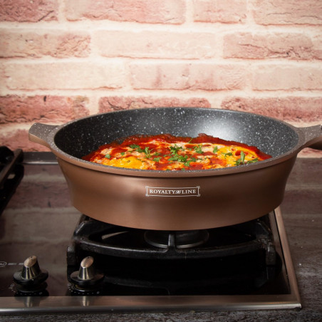 Set de vase Royalty Line RL-ES2014M, 17 piese, acoperire marmură, inducție, culoare cupru