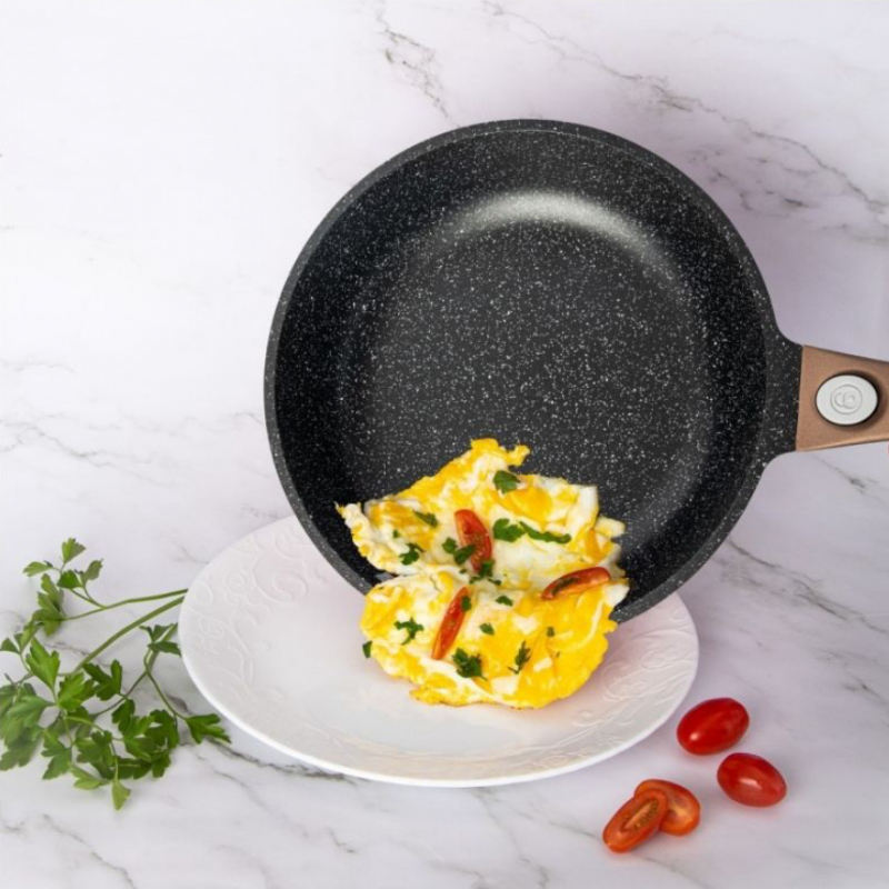 Set de vase Royalty Line RL-ES2014M, 17 piese, acoperire marmură, inducție, culoare cupru