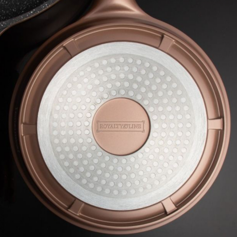 Set de vase Royalty Line RL-ES2014M, 17 piese, acoperire marmură, inducție, culoare cupru