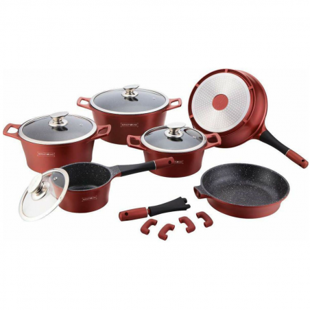 Set de vase Royalty Line RL-ES2014M, 17 piese, acoperire din marmură, inducție, burgund