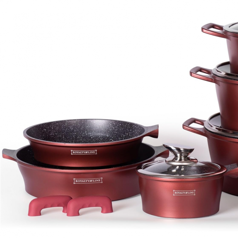 Set de vase Royalty Line RL-ES2014M, 17 piese, acoperire din marmură, inducție, burgund
