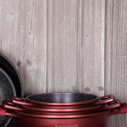 Set de vase Royalty Line RL-ES2014M, 17 piese, acoperire din marmură, inducție, burgund