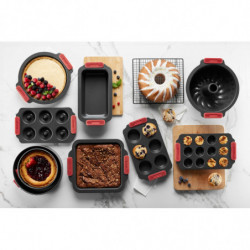 Forma de tort cu fund detasabil Lekue 1009475, Ø24 cm, Acoperire ceramica antiaderenta, Otel carbon, +4°C / +240°C, Negru/Rosu