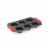 Forma de copt briose Lekue 1009478, 6 briose, 31x18x3,7 cm, Strat antiaderent ceramic, Otel carbon, +4°C / +240°C, Negru/Rosu