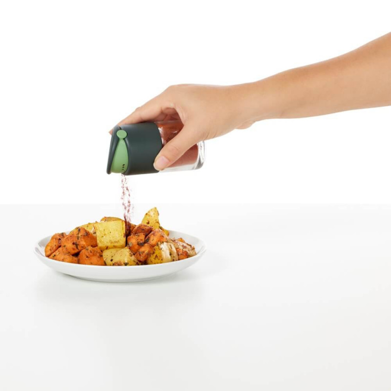 Borcan pentru condimente Lekue 1009487, 80 ml, Ø5,2x9,2 cm, Sticla, +4°C/+80°C, Gri