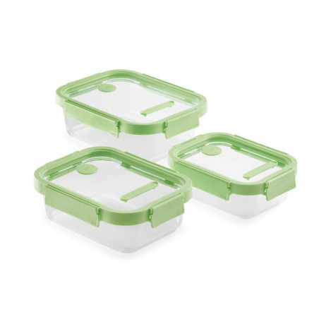Set 3 caserole cu capace din sticla Lekue 1009492, Accesoriu de marcare, Silicon, -20°C/+100°C, Verde