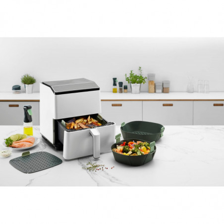 Cos pentru friteuza cu aer cald Lekue 1009494, 22,1 x 22,1 cm, -20°C/+220°C, Silicon, Negru