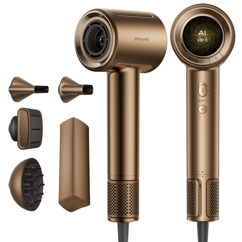 Uscător de păr Dreame Pilot AHX01A, 1600 W, moduri A.I., 3 viteze, 4 temperaturi, 55 m3/h, ionizare, NTC, LED, control inteligent al fluxului, bronz