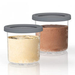 Set 2 recipiente pentru inghetata Ninja Creami XSK2PNT300EUK, 2x470 ml, Fara BPA, Inchidere etansa, Gri