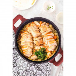 Set oale si tigai Royalty Line RL-ES2014M, 17 piese, Acoperire din marmurа, Inductie, Burgund