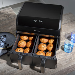 Friteuza dubla cu aer cald 8in1 Instant Pot Vortex DUAL INAFB91-BK, 1850 W, 8 l, 205°C, EvenCrisp, Gatit sincronizat, Control tactil, Negru/Otel inoxidabil