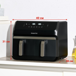 Friteuza dubla cu aer cald 8in1 Instant Pot Vortex DUAL INAFB91-BK, 1850 W, 8 l, 205°C, EvenCrisp, Gatit sincronizat, Control tactil, Negru/Otel inoxidabil