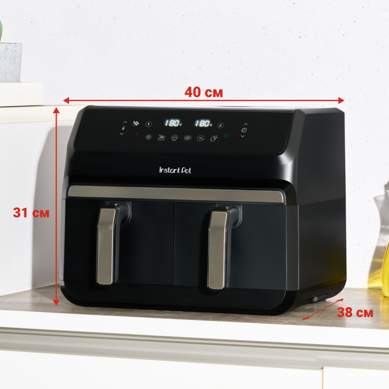 Friteuza dubla cu aer cald 8in1 Instant Pot Vortex DUAL INAFB91-BK, 1850 W, 8 l, 205°C, EvenCrisp, Gatit sincronizat, Control tactil, Negru/Otel inoxidabil