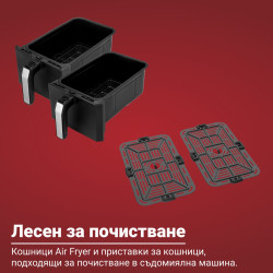 Friteuza dubla cu aer cald 8in1 Instant Pot Vortex DUAL INAFB91-BK, 1850 W, 8 l, 205°C, EvenCrisp, Gatit sincronizat, Control tactil, Negru/Otel inoxidabil