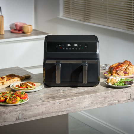 Friteuza dubla cu aer cald 8in1 Instant Pot Vortex DUAL INAFB91-BK, 1850 W, 8 l, 205°C, EvenCrisp, Gatit sincronizat, Control tactil, Negru/Otel inoxidabil