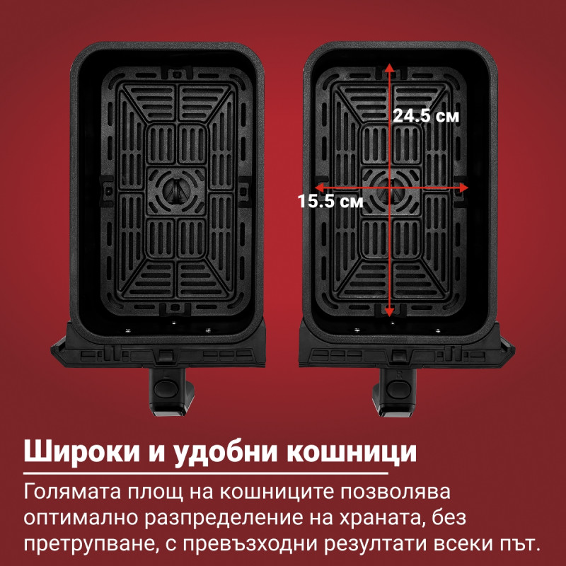 Friteuza dubla cu aer cald 8in1 Instant Pot Vortex DUAL INAFB91-BK, 1850 W, 8 l, 205°C, EvenCrisp, Gatit sincronizat, Control tactil, Negru/Otel inoxidabil