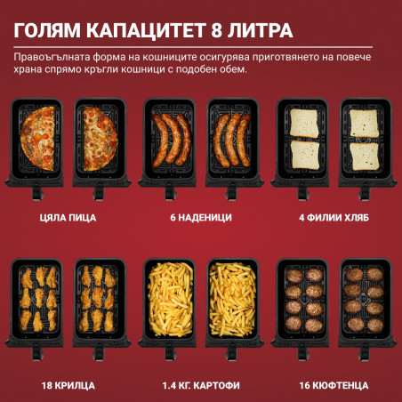 Friteuza dubla cu aer cald 8in1 Instant Pot Vortex DUAL INAFB91-BK, 1850 W, 8 l, 205°C, EvenCrisp, Gatit sincronizat, Control tactil, Negru/Otel inoxidabil