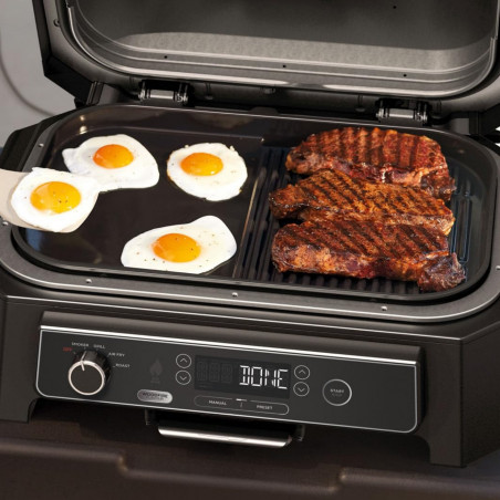 Placă pentru grătar Ninja XSKOGXLGGCMEU, 45 x 31 cm, netedă/nervurată, compatibilă cu Woodfire XL OG850/OG901, acoperire ceramică, negru