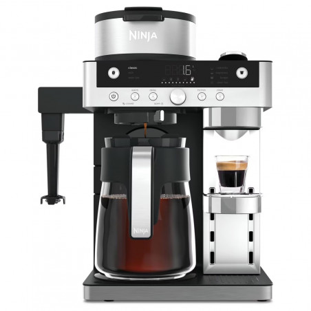 Mașină de espresso Ninja Prestige CFN802EU, 1650 W, 19 bari, 1,8 L, 10 dimensiuni, 3 moduri, DualBrew, Nespresso, oțel inoxidabil