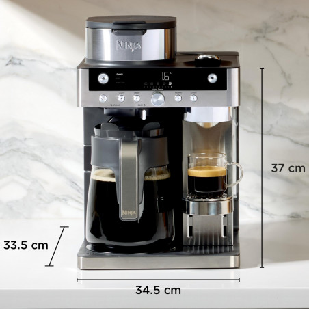 Mașină de espresso Ninja Prestige CFN802EU, 1650 W, 19 bari, 1,8 L, 10 dimensiuni, 3 moduri, DualBrew, Nespresso, oțel inoxidabil