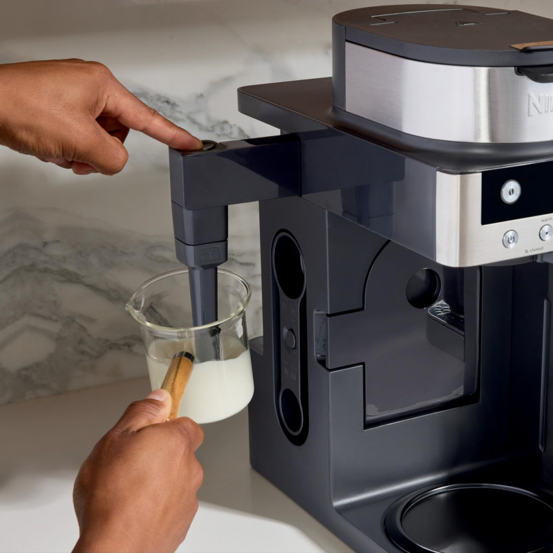 Mașină de espresso Ninja Prestige CFN802EU, 1650 W, 19 bari, 1,8 L, 10 dimensiuni, 3 moduri, DualBrew, Nespresso, oțel inoxidabil