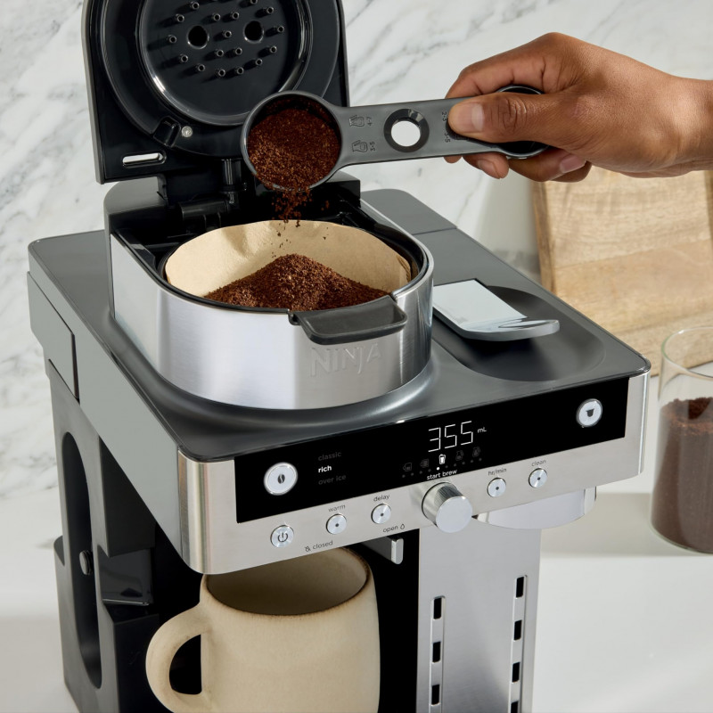 Mașină de espresso Ninja Prestige CFN802EU, 1650 W, 19 bari, 1,8 L, 10 dimensiuni, 3 moduri, DualBrew, Nespresso, oțel inoxidabil