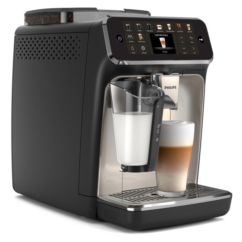 Mașină de cafea Philips EP5547/90 LatteGo, 1500 W, 15 bari, 1,8 l, 20 de băuturi, râșniță ceramică cu 12 trepte, ecran TFT, AquaClean, SilentBrew, AromaExtract, ExtraShot, Negru/Bej