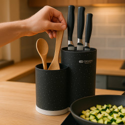 Suport pentru cuțite și tacâmuri Edenberg EB-5105B, 22x20 cm, până la 10 cuțite, 2 compartimente, ușor de curățat, acoperire moale, negru