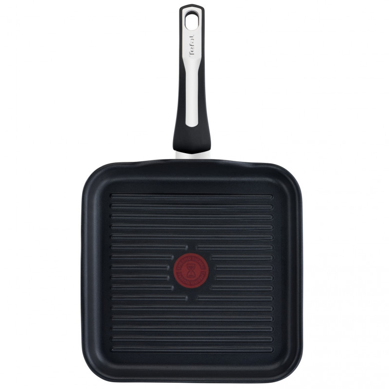 Tigaie pentru grătar Tefal SELECTION G2844032, 26x26 cm, acoperire antiaderentă din titan, Thermo-Signal, Thermo-Fusion, inducție, negru