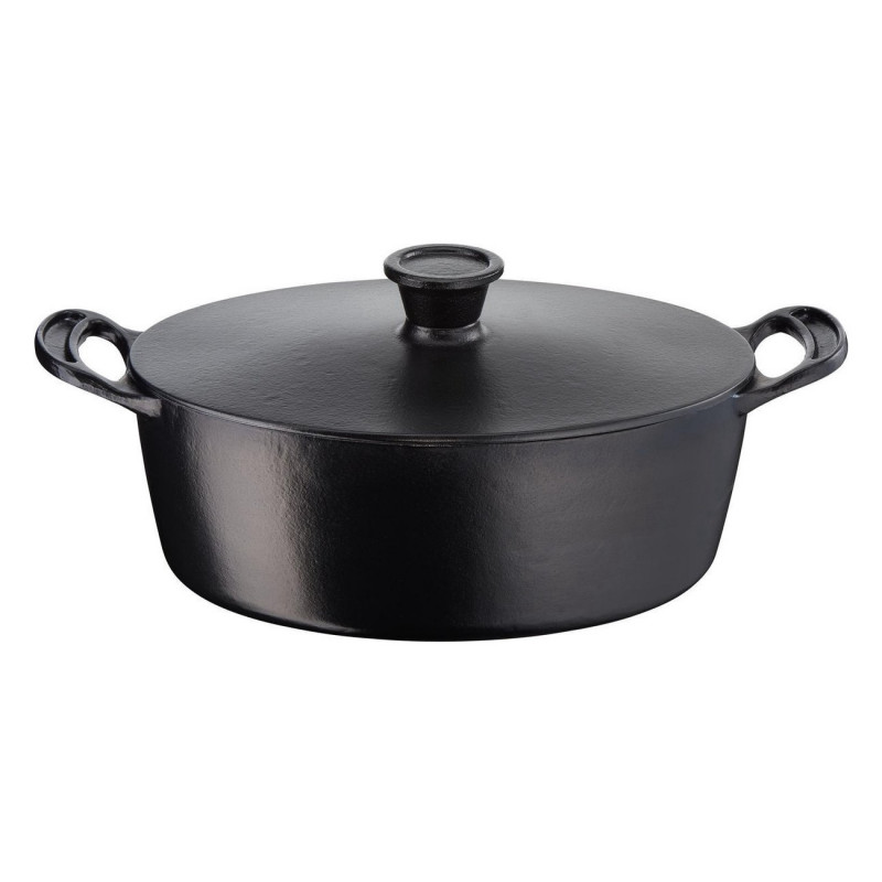 Cratita din fonta Tefal E2125455, 5,1 l, 45 cm, Formă ovala, Pana la 250 °C, Emailată, Inductie, Negru