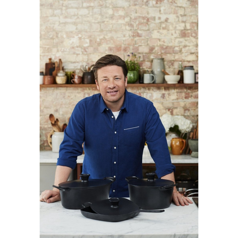 Cratita din fonta Tefal E2125455, 5,1 l, 45 cm, Formă ovala, Pana la 250 °C, Emailată, Inductie, Negru