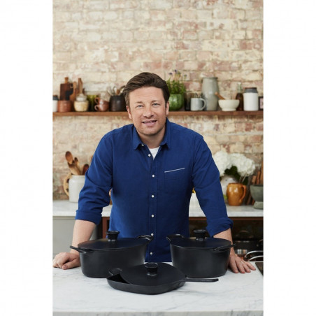 Cratita din fonta Tefal E2125455, 5,1 l, 45 cm, Formă ovala, Pana la 250 °C, Emailată, Inductie, Negru