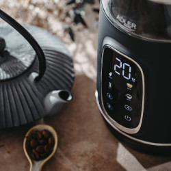 Cana electrica Adler AD 1305 BS, 1850/2200 W, 1,7 L, Control tactil, Afisaj LCD color, 5 setari de temperatura 40-100°C, Filtru anticalcar, Negru/Gri