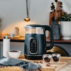 Cana electrica Adler AD 1305 BS, 1850/2200 W, 1,7 L, Control tactil, Afisaj LCD color, 5 setari de temperatura 40-100°C, Filtru anticalcar, Negru/Gri