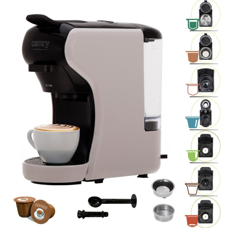 Espressor pentru cafea macinata si capsule 9in1 Camry CR 4414, 3000 W, 19 bar, Bej/Negru