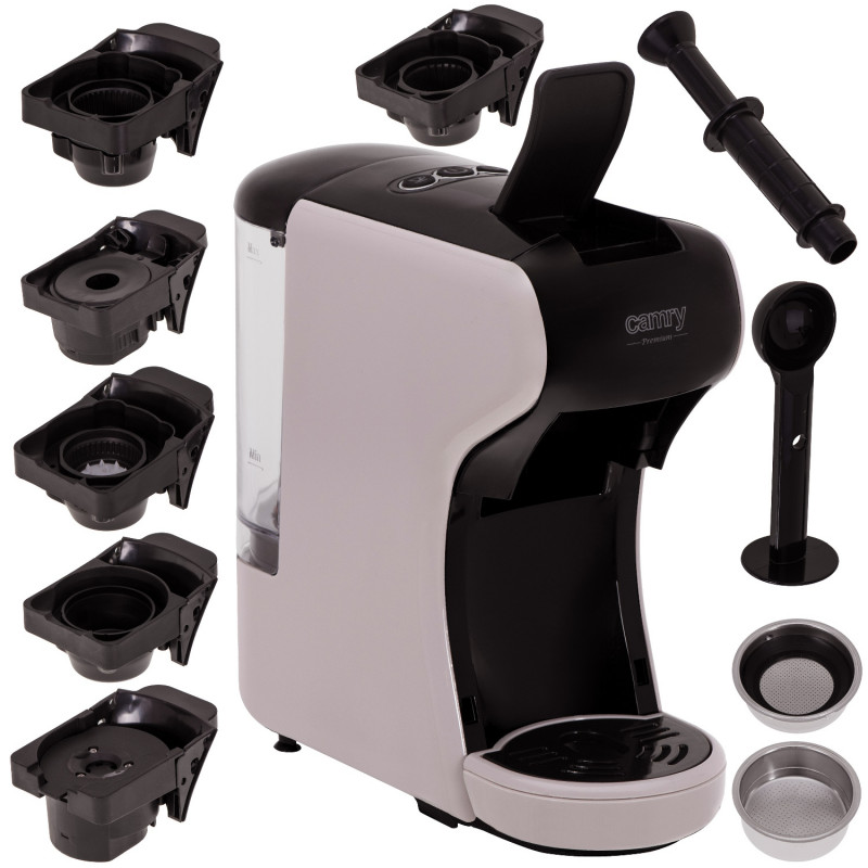 Espressor pentru cafea macinata si capsule 9in1 Camry CR 4414, 3000 W, 19 bar, Bej/Negru